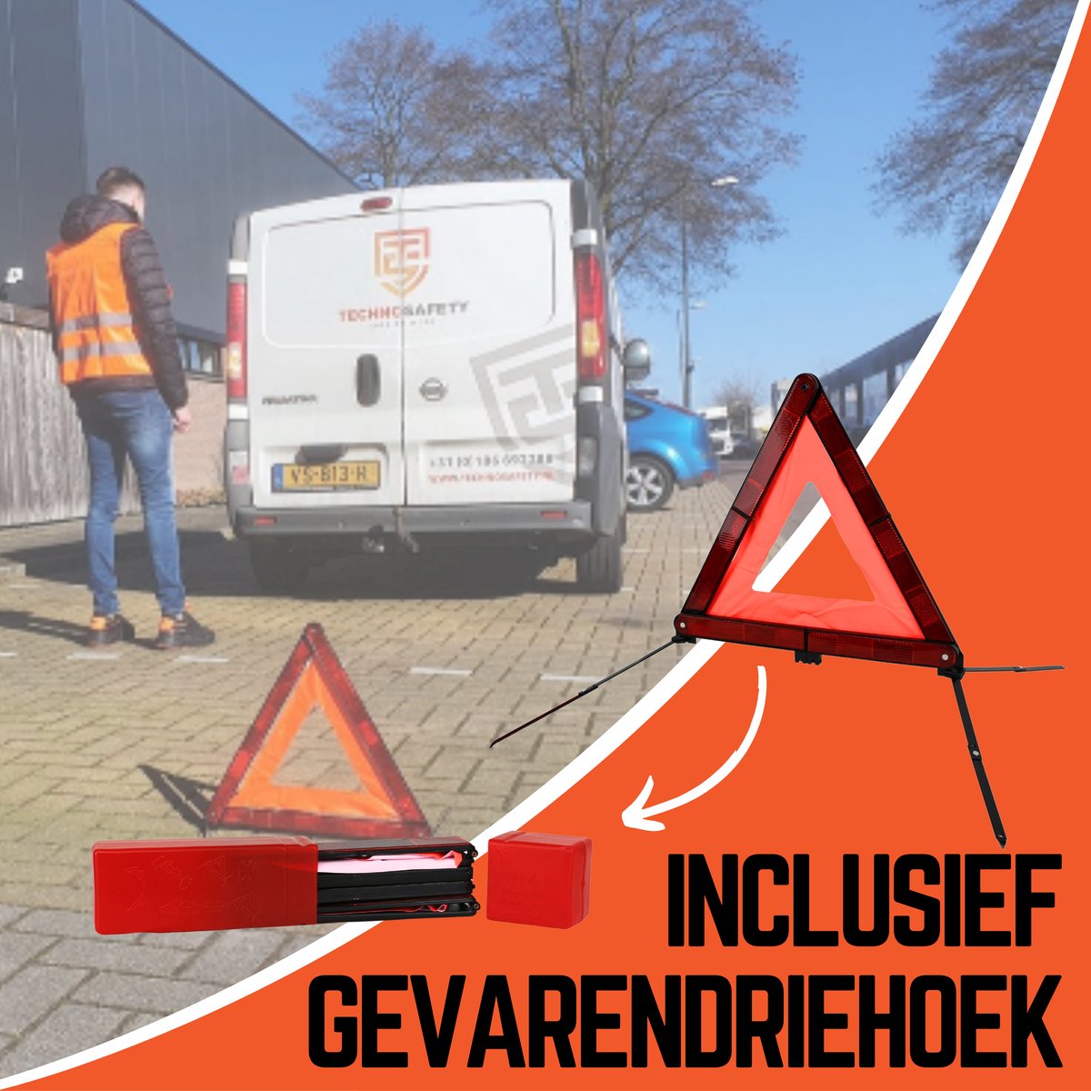 5-delige Auto veiligheidsset met Tas - Veilig onderweg pakket - Gevarendriehoek - Verbanddoos - Veiligheidshesjes - Tekentang – foto 4