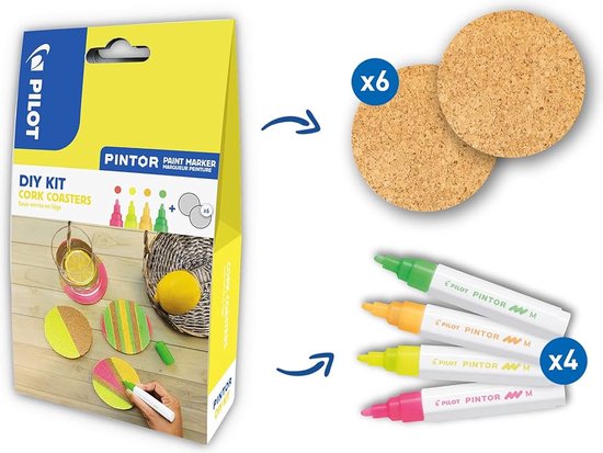 Foto: Pilot pintor diy kurken onderzetters met neon verfstiften 2534
