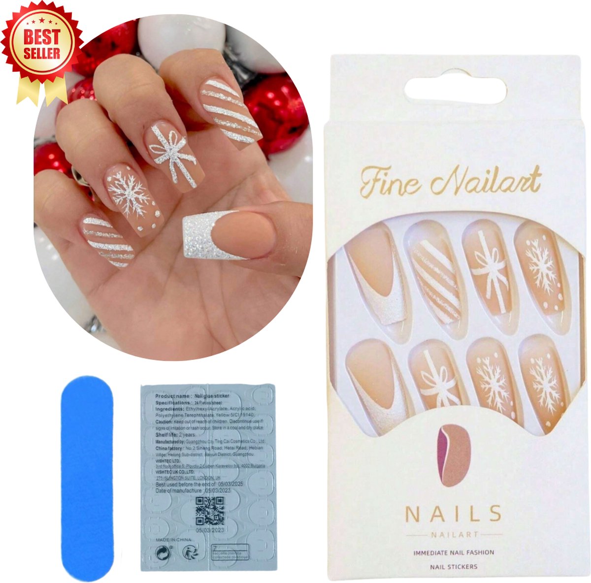 Goedkoopste GUAPÀ® Plaknagels Kerst 24 pcs | Nepnagels | Press On Nails | Zelfklevende Plaknagels | Nepnagels | Kunstnagels | Compleet plaknagels starterspakket | Nagels Wraps | Nail Art | Winter Nagels | 24 stuks plaknagels Kerst Glitters Zilver