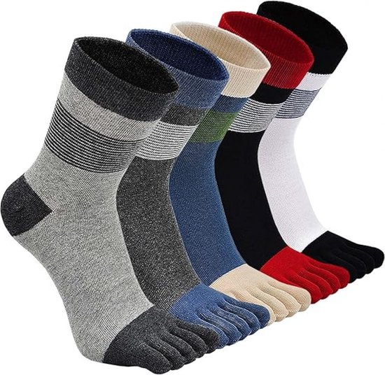 Chaussettes à orteils - 5 paires - Chaussettes de Yoga - Coutures Chaussettes - Geen coutures gênantes - Chaussettes de course - Chaussettes Chaussettes - Respirantes - Absorbent la transpiration et désodorisent - Rayures