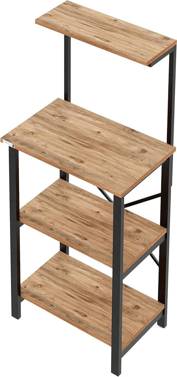 HTML Keukenrek - Magnetronrek - Bakkersrek met 4 planken - Staand rek - Keuken kruidenrek - Industrieel design - 60 x 40 x 128 cm - Atlantisch grenen magnetronkast