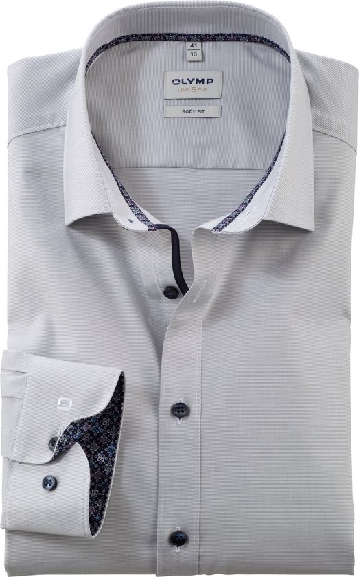 Foto: Olymp level 5 body fit overhemd pin point licht grijsgroen strijkvriendelijk boordmaat 41