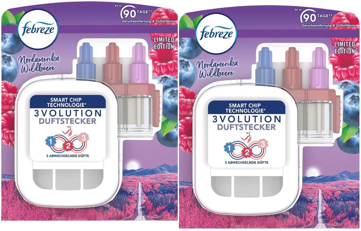 Goedkoopste Febreze 3Volution Elektrische Geurverspreider Nordamerika Wildbeere - 2 x Starterkit - Geurverspreiders - Slim Programmeerbaar - Luchtverfrisser