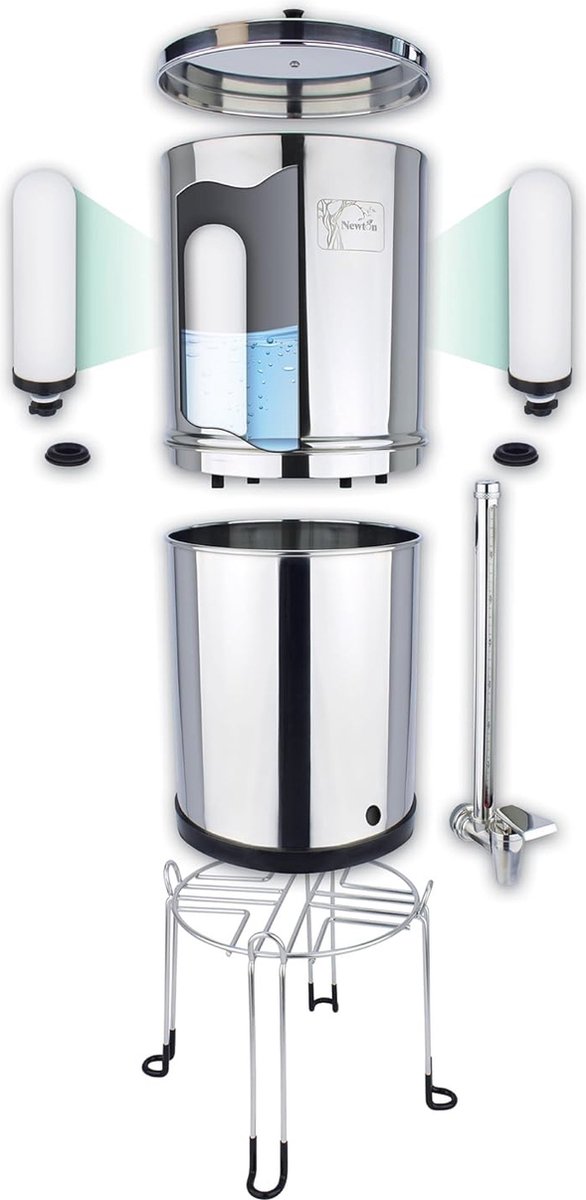 Premium zwaartekracht waterfiltersysteem met roestvrijstalen houder en kraan (8,5 liter)