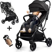 Memores Plooibuggy Zwart - Buggy Inklapbaar Inclusief Regenhoes, Bekerhouder en Tassenhaken - Peuter -Extra licht & Compact voor Vliegtuig, Auto & OV - Extra Veilig en Wendbaar door Grote Massieve Wielen - Tot 4 jaar - Kinderwagens - Wandelwagen - M1