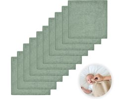 Funnies Spuugdoekjes 10-Pack Stone Green - Set van 10 Zachte Spuugdoeken, Monddoekjes, Kwijldoekjes - 30x30 cm - 100% Katoenen Badstof - Absorberend, Sneldrogend en Zacht - Wasmachinebestendig - Perfect voor Gevoelige Babyhuid bij Voeden en Kwijlen