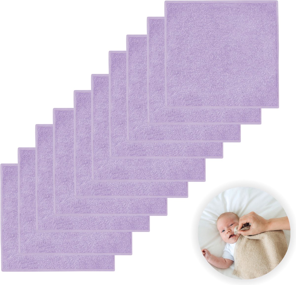 Goedkoopste Funnies Spuugdoekjes 10-Pack Lavendel - Set van 10 Zachte Spuugdoeken, Monddoekjes, Kwijldoekjes - 30x30 cm - 100 Katoenen Badstof - Absorberend, Sneldrogend en Zacht - Wasmachinebestendig - Perfect voor Gevoelige Babyhuid bij Voeden en Kwijlen