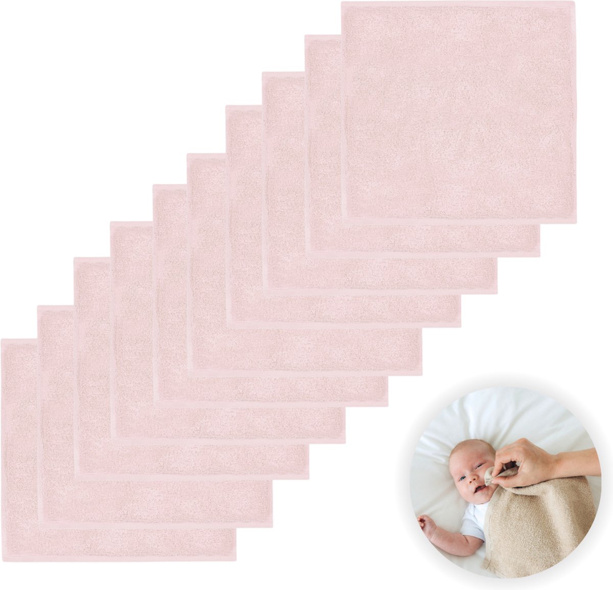 Goedkoopste Funnies Spuugdoekjes 10-Pack Blush Roze - Set van 10 Zachte Spuugdoeken, Monddoekjes, Kwijldoekjes - 30x30 cm - 100 Katoenen Badstof - Absorberend, Sneldrogend en Zacht - Wasmachinebestendig - Perfect voor Gevoelige Babyhuid bij Voeden en Kwijlen