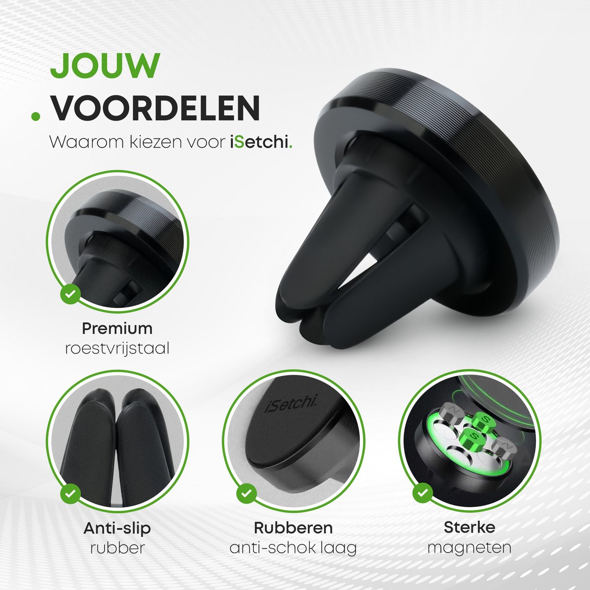 iSetchi Telefoonhouder Auto - Magnetisch - Metaal & Stevig - Zwart - GSM Mobiel Houder - Autohouder - Universeel - Telefoonhouders Auto Ventilatie – foto 3