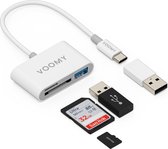 Voomy SD Kaart Lezer - 3 in 1 - SD / Micro SD / TF Card Reader - Kaartlezer Wit - Geschikt voor Macbook Pro / Air / Windows / Universeel - Inclusief USB C naar USB A converter