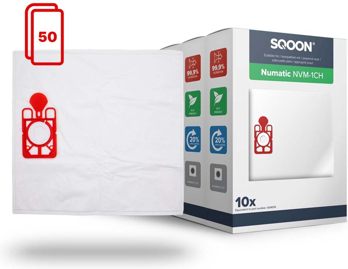 SQOON Stofzuigerzakken - Geschikt voor Numatic Henry, Hetty, James & PPR-240 | Voordeelset 50 Stuks | NVM 1CH | Model 604015