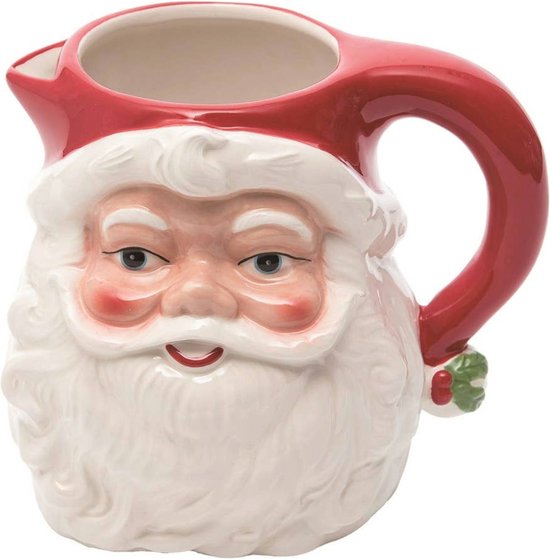 Kerstman schenkkan met rode hoed, witte baard en een subtiele knipoog.