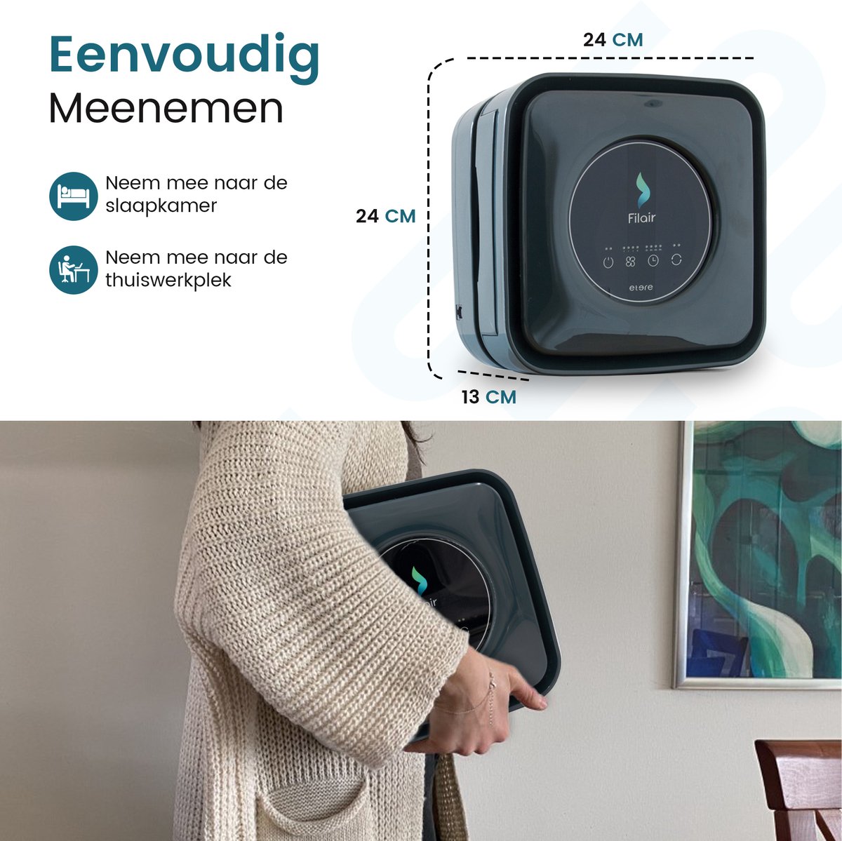 Filair® Luchtreiniger met HEPA H13 Luchtfilter - Getest volgens strenge EN1822 norm - Air Purifier tegen Allergie, Hooikoorts, Stof, Rook & Huisstofmijt - Stil <30dB met Timer - Luchtzuiveraar Slaapkamer & Woonkamer - Zwart — afbeelding 3
