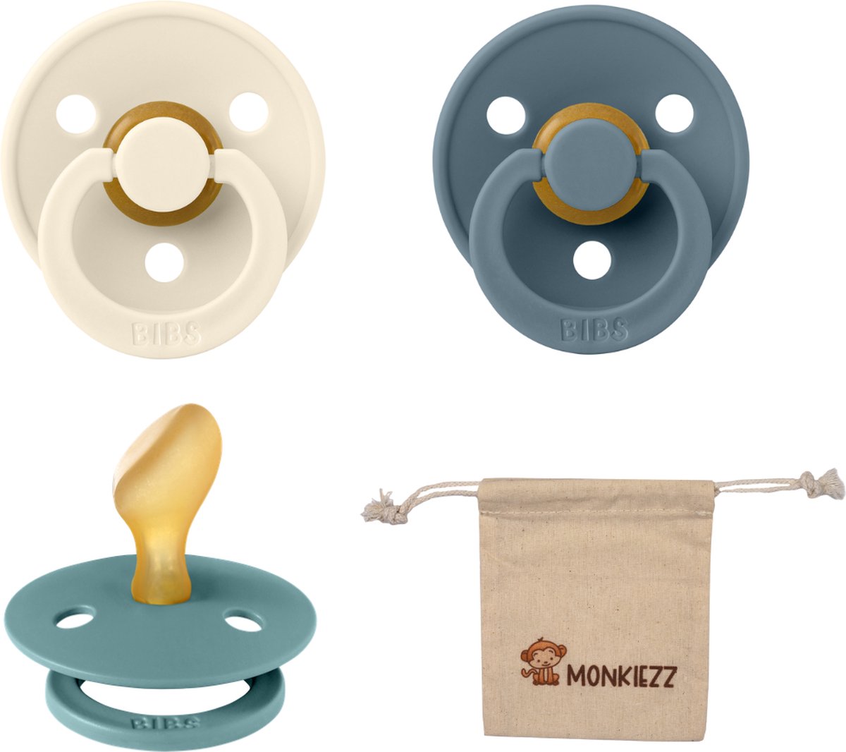 Goedkoopste Bibs Dental fopspenen Anatomical 6-18 maanden- Set 3 stuks- Ivory , Petrol, Island Sea Monkiezz speenzakje - orthodontisch- Anatomisch- Maat 2