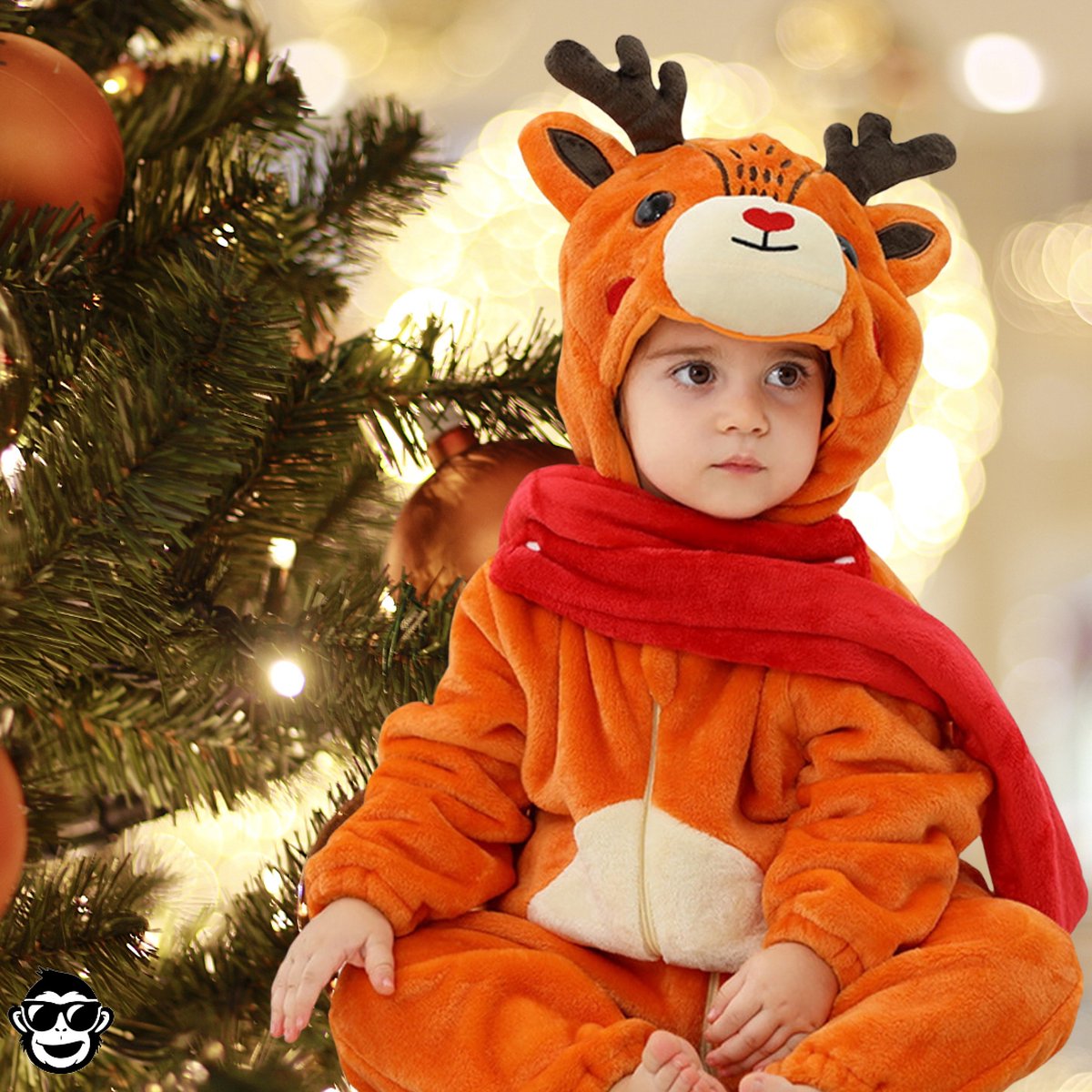 BoefieBoef Dieren Baby Onesie Peuter Pyjama Kinderen 6 maanden tot 2 jaar – Verkleedkleding met Luierrits – Carnaval Dierenpak - Kerst en Kraamcadeau Tip – Flanel - Romper - Boxpak - Jongens - Meisjes - Kruippak - Winterpak - Hert - Rendier - Bruin — afbeelding 7