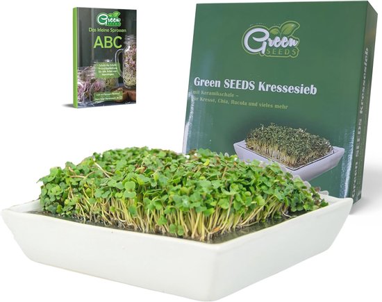 Tamis à cresson en acier inoxydable avec bol en céramique - Idéal pour la culture du cresson et des graines de chia