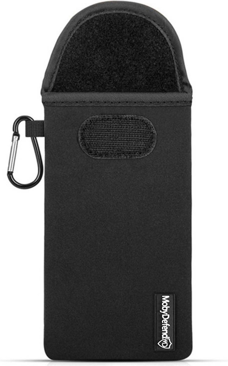 Universeel Telefoonhoesje (17 X 8,5 CM) - MobyDefend Neopreen Pouch Met Karabijnhaak - Insteekhoesje - Riemlus Hoesje - Zwart - GSM Hoesje