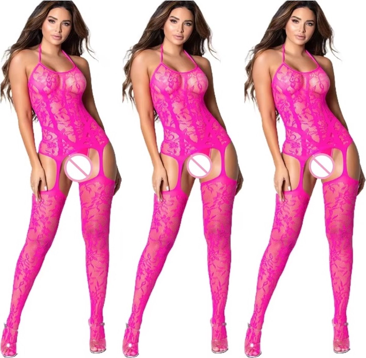 Goedkoopste Erotische Lingerieset I Sexy Lingerie Set I Sexy Kanten Body I Erotische Body I Open Kruis I One Size I Roze