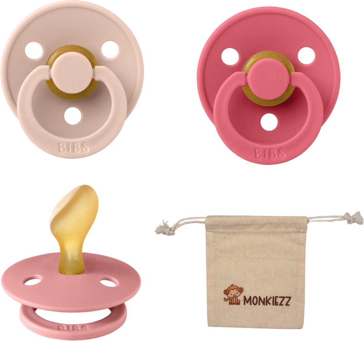 Goedkoopste Bibs Dental fopspenen Anatomical 6-18 maanden- Set 3 stuks- Coral, Dusty Pink, Blush Monkiezz speenzakje - orthodontisch- Anatomisch- Maat 2