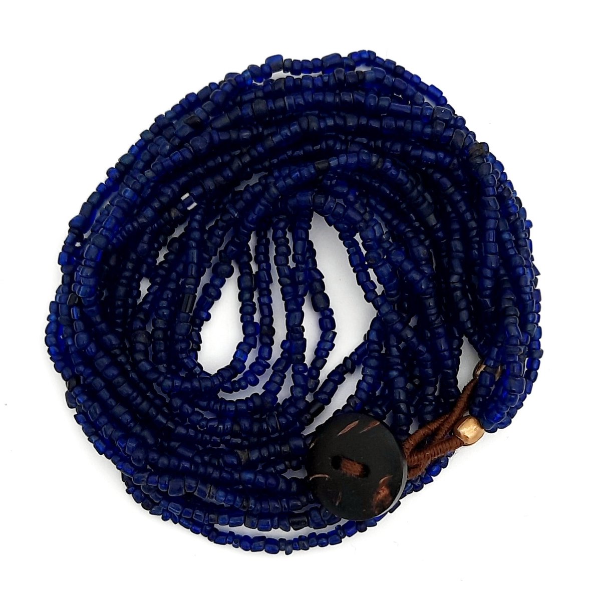Collier | Bonda | Blauw - oude glaskralen, Bonda-tribe, 5 snoertjes, nachtblauw