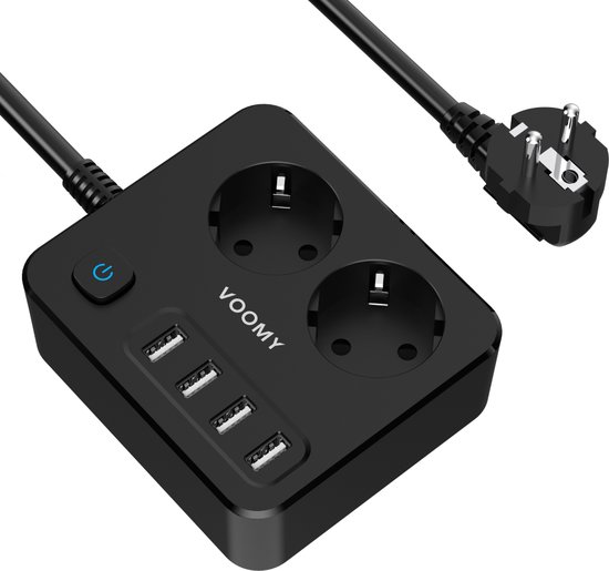 Voomy Stekkerdoos met 4 USB poorten - 2 stopcontacten - Bol