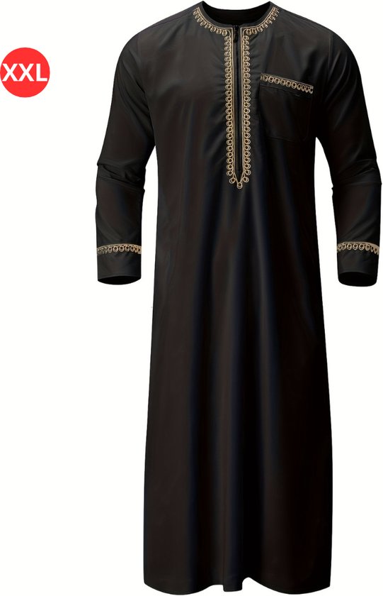 Bovista Djellaba - Kaftan - Hommes - Arabe - Hommes - Vêtements musulmans - Vêtements islamiques - Alhamdulillah - Zwart XXL