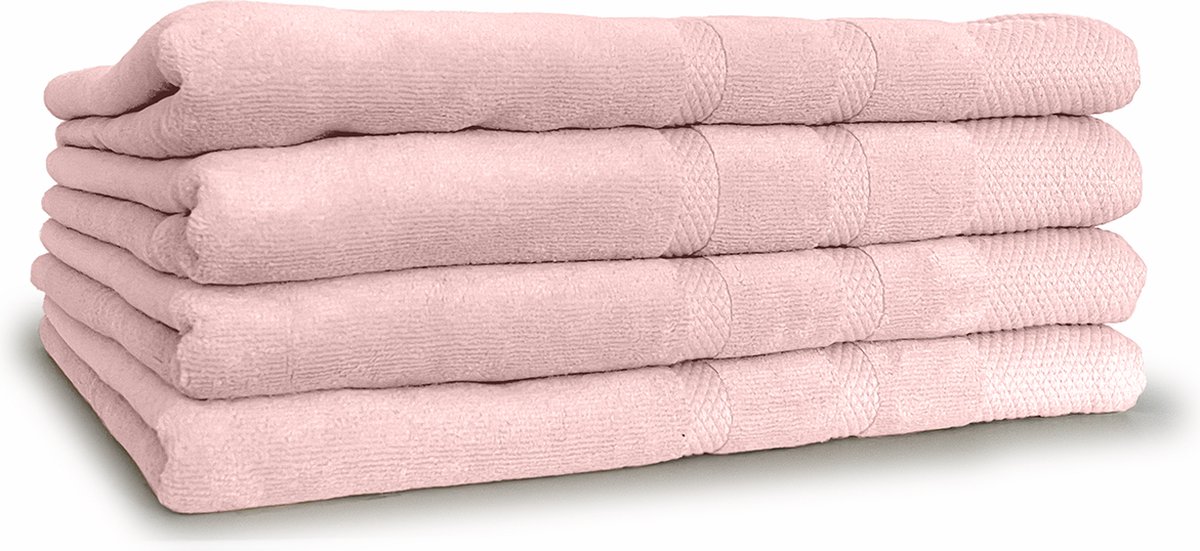 LINNICK Diamond Velours Handdoeken Set - Set van 4 - Douchelaken 70x140cm - Badlakens - Handdoeken - 550 gr/m2 - 100% Katoen - Light Pink