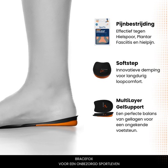 Bracefox® Hielspoor zooltjes ‘SpurFix’ | Hielspoor inlegzolen | Hakverhoger | Per Paar | Orthopedische Gel Hielkussens | Plantar Fasciitis | Gel zooltjes | Mannen & Vrouwen | Maat 35-40
