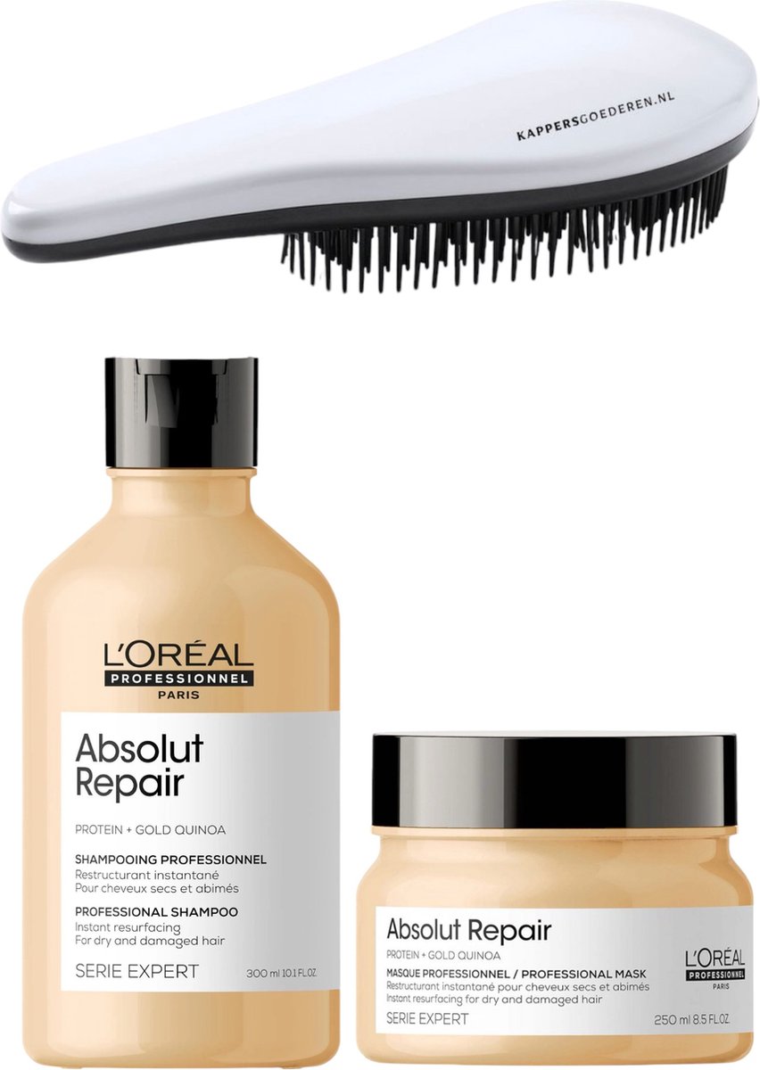 L`Oreal Professionnel - Absolut Repair - Duo Set - Shampoo + Masker + KG Ontwarborstel - Herstellende Set - 300 + 250ML