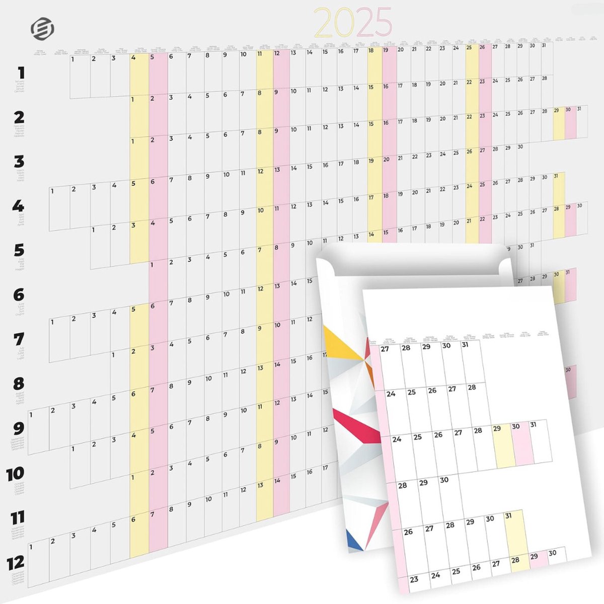 Equivera Jaarkalender 2025 - Maandkalender - Jaar Kalender - Jaarkalender - Jaarplanner - Kalender 2025