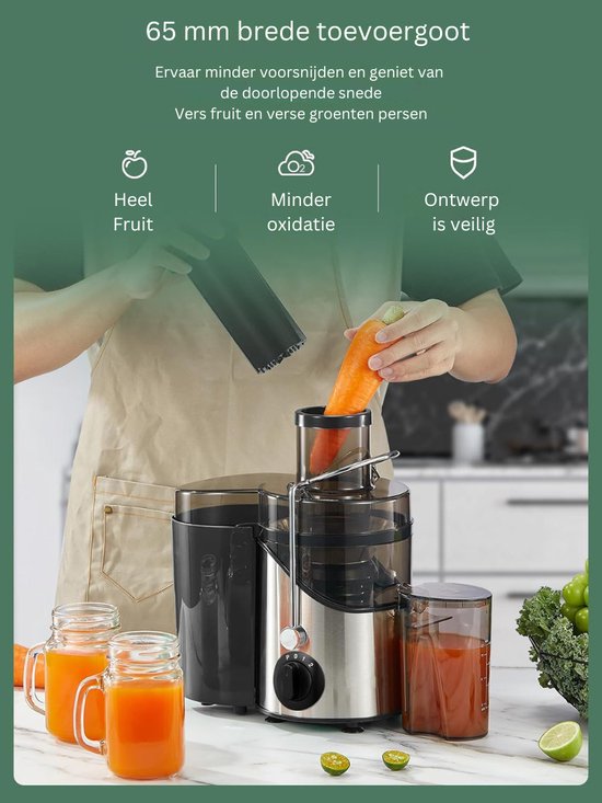 JUILIST® Sapcentrifuges Groenten En Fruit - Slowjuicer - Sapcentrifuges - Juicer Machine - Juicer - 3 Instellingen - Met Reinigingsborstel - Gemakkelijk Te Reinigen - Krachtige Motor - Ingebouwde Schuimafscheider - Bescherming Tegen Oververhitte van JUILIST — afbeelding 5