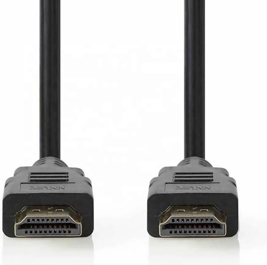Zwarte HDMI-kabel met vergulde connectoren.