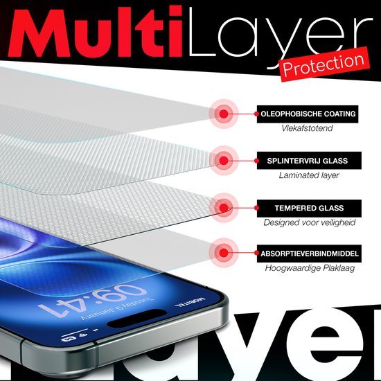Screenprotector - 2 stuks - Geschikt voor iPhone 16 Tempered Glass - Extra Sterk – beschermglas