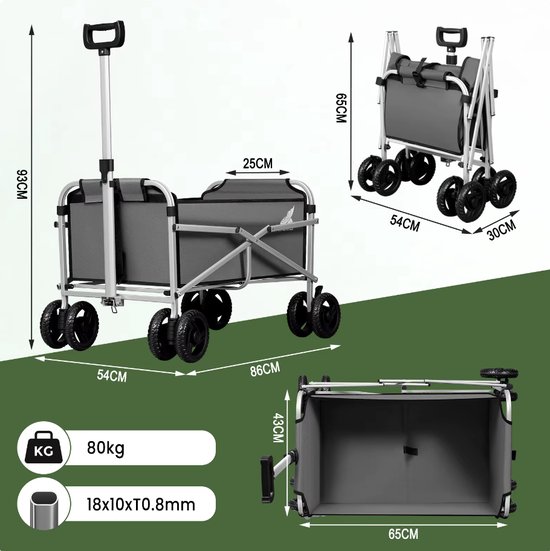 J&R Bolderkar - Bolderwagen - Handkar - Trolly - Outdoor - Opvouwbaar - Remmen - Grijs van J&R — afbeelding 4