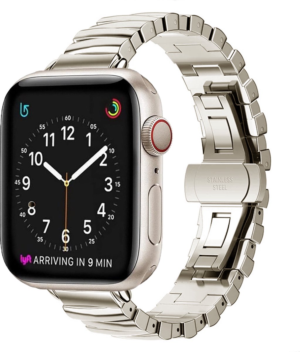 Stravo Elegante Slanke Metalen Horlogebandje geschikt voor Apple Watch 42mm(Series 11/10) 41mm 40mm 38mm - Onregelmatig Ontworpen RVS Bandje voor Apple Watch SE 1 2 3 / Series 11 10 9 8 7 6 5 4 3 2 1 - Starlight