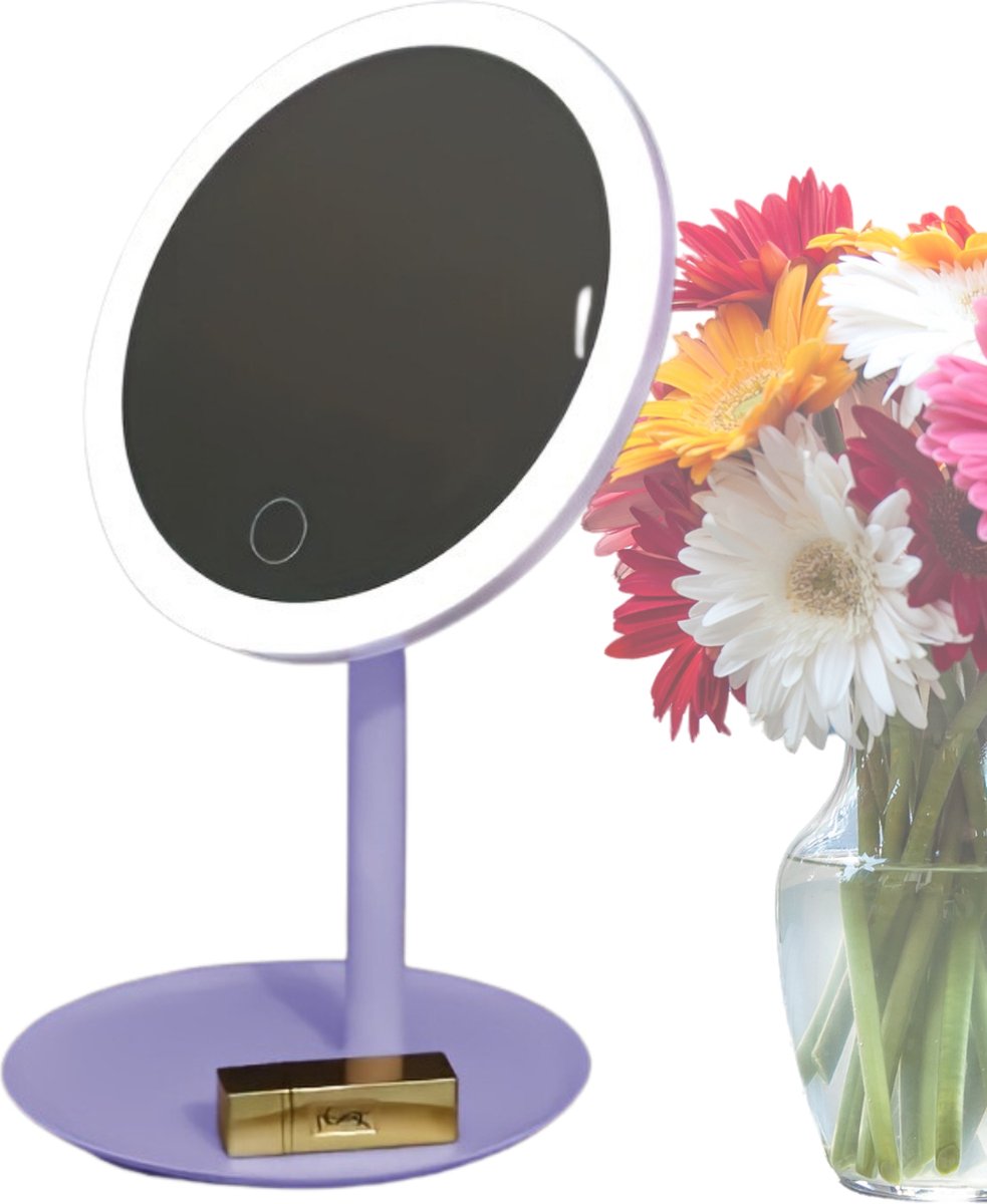 Goedkoopste Bovista Opmaakspiegel Met Ledverlichting - Make Up Spiegel - Met Led Verlichting - Tafelspiegel - Met Licht - Staande Spiegel - Paars