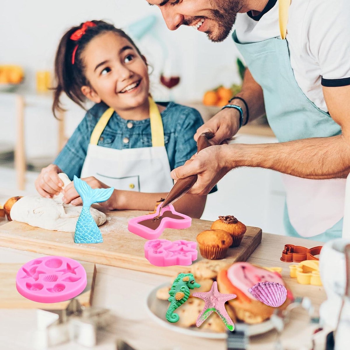 TOPBELIEF 4 Stuks Zeemeermin Siliconen Fondant Vormen, Oceaan Dier Bakvormen, Vorm Dieren Bakken, Fondsant Schimmel, Chocolade Mallen Voor Gelei, Snoep, Bakken