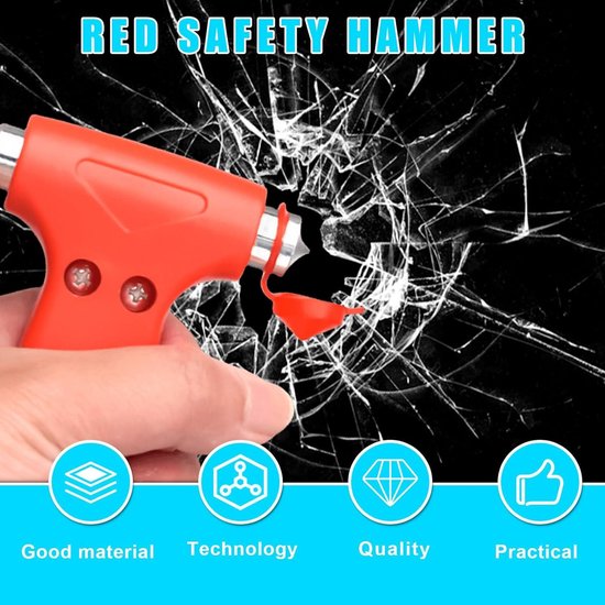Huangyihan 5 kleuren 3-in-1 reddingsgereedschap – gordelsnijder, glasbreker & fluitje als sleutelhanger, noodhamer voor auto's, bussen en motorfietsen