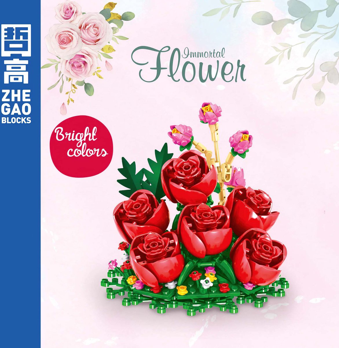 Zhe Gao Botanical Rozen Bloemenboeket in Stolp | Bloemenpracht flowers collection | Classic Creator STEM speelgoed bloemen bouwpakket | niet compatibel met lego mould king mega | modelbouw volwassenen & kinderen | 366 bloks | cadeau voor haar — afbeelding 2