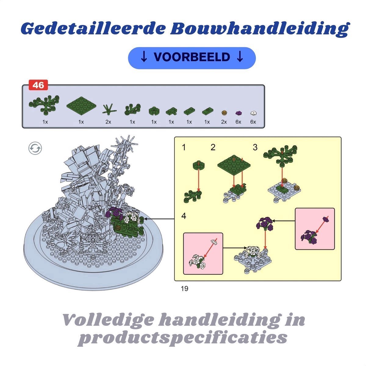 Zhe Gao Botanical Rozen Bloemenboeket in Stolp | Bloemenpracht flowers collection | Classic Creator STEM speelgoed bloemen bouwpakket | niet compatibel met lego mould king mega | modelbouw volwassenen & kinderen | 366 bloks | cadeau voor haar — afbeelding 10