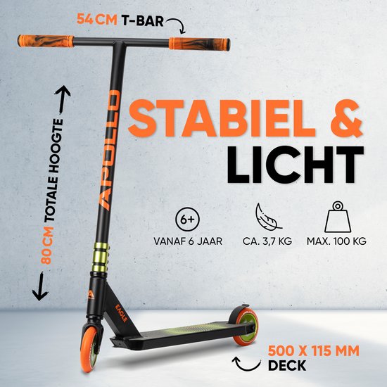 Apollo Eagle Trottinette cascade professionnelle, anodisée, pour enfants, avec roulements à billes ABEC 9, roues de 110 mm, convient également pour adolescents et adultes, trottinette d'acrobatie
