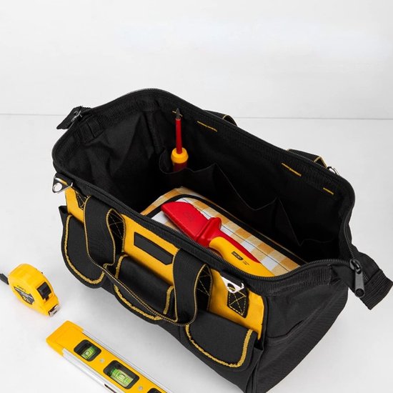 Rexmica Kleine gereedschapstas voor heren, organiserend met gevoerde bodem, tas voor elektrisch gereedschap, reparatie, timmerman, kaki