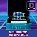 Een BITZEE beestje in een open doosje, met een pixel gamepad-icoon erboven.