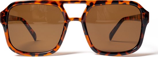 Lunettes de soleil à monture écaille de tortue et verres marron, vue de face.