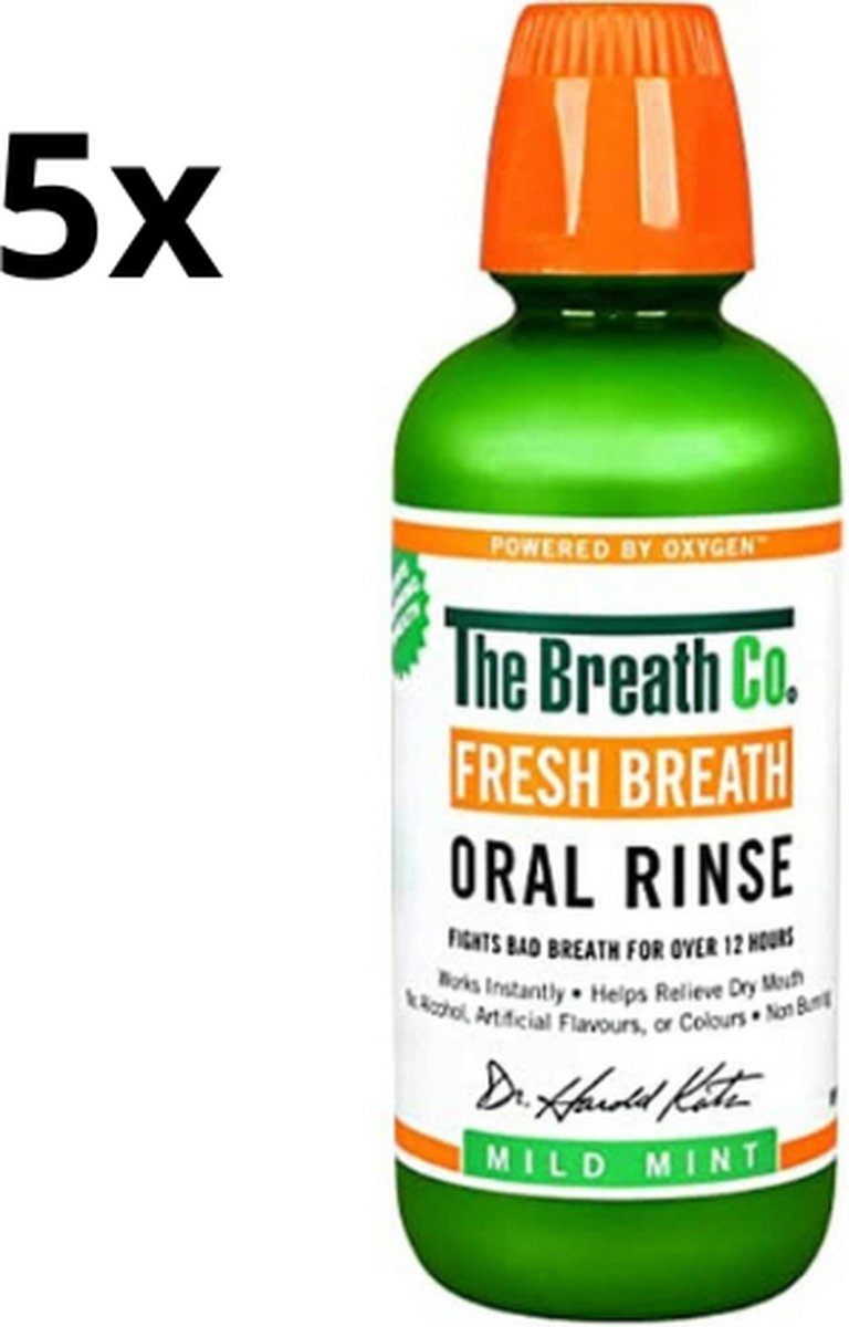 The Breath Co. Mondwater Mild Mint - 5 x 500 ml - Voordeelverpakking