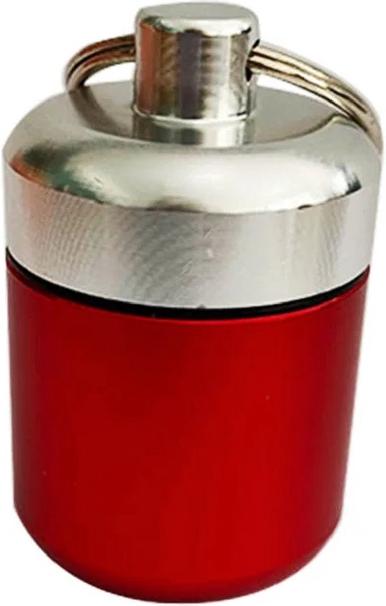 Goedkoopste Pillendoosje Met Sleutelring I Pillendoos I Medicijn doosje I Pil Box I Pillenkoker I Sleutelbos | Waterdicht I Aluminiumlegering I Rood/Zilver