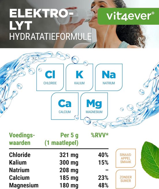 Elektrolyten - 200 g (40 porties) - Hydratatieformule met chloride, kalium, natrium, calcium, magnesium - Perfect voor sporters met vochtverlies - Zonder suiker - Veganistisch - Sinaasappelsmaak - Vit4ever — afbeelding 2