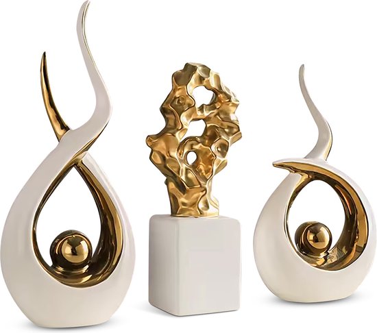 IvoQ Set de statues de Décoration dorées de Luxe – Accessoires de maison élégants pour intérieur moderne