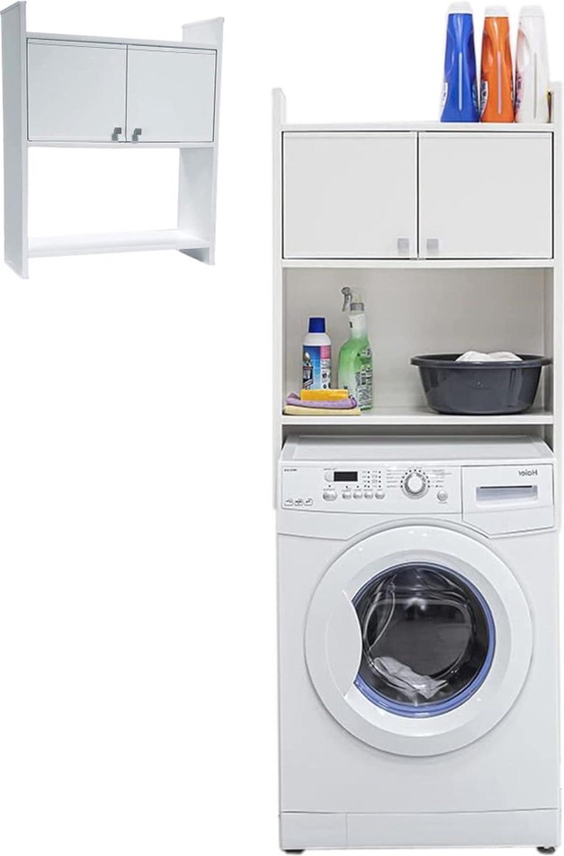 Vochtbestendig wandbevestigingsset 65 x 264 x 78 cm wit Rek voor wasmachinekast van pvc Wasmachine rek