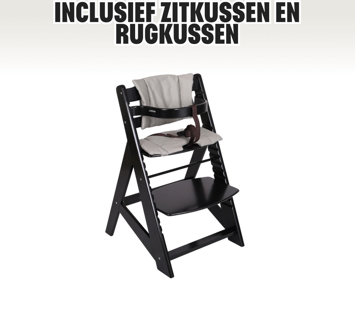 Buxibo Houten Meegroeistoel Kind - Inclusief Eetblad - Verstelbare Kinderstoel voor Comfort en Design - Inclusief kussen - 48×58×80cm - Zwart thumbnail 5